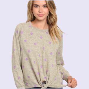 Perch‎ by Blu Pepper Gray  Polka Dot Long Sleeve Top Light Sweater Shirt - 1XL